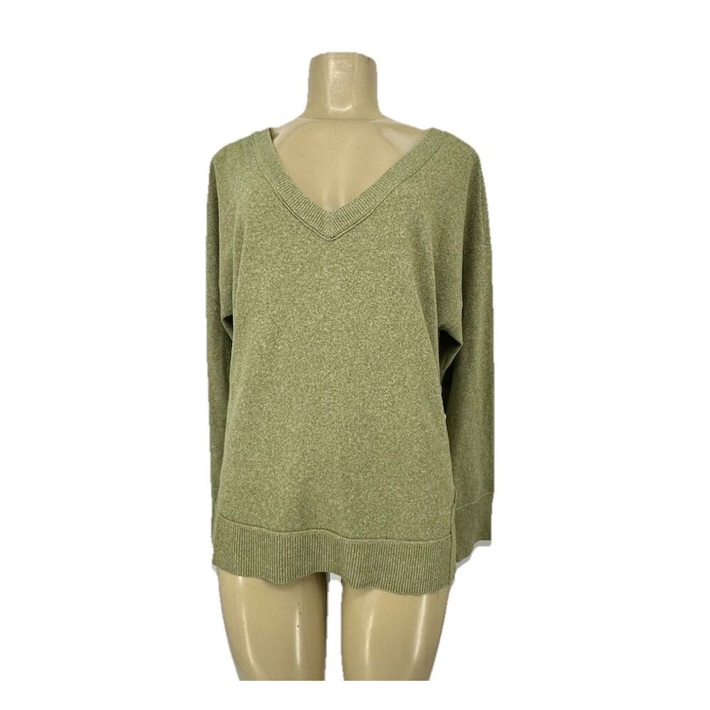 Lucky Brand Medium Women Green Pullover Drop Shoulder Sweater V-neck 31-20